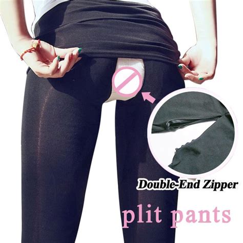 Ready Stock Woman Open Crotch Leggings Double Zippers Crotchless Pant