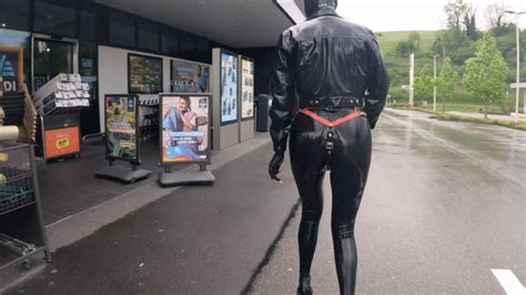 Latex Ass Leggings In Public At Shopping Mall And Huge Dildo