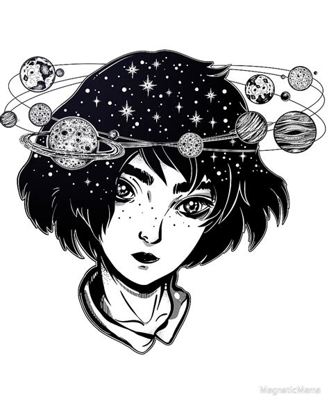 Halo Of Planets Outer Space Girl With Head Full Of Stars And Planets