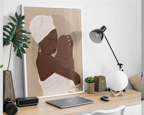 Black Woman Art Print Black Mother And Son Wall Art Abstract Etsy