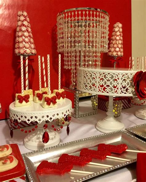 Themed treats at a red and white Christmas party! See more party