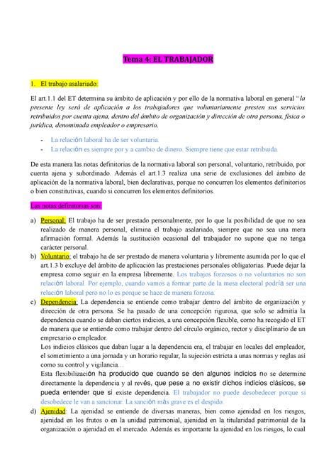 El Trabajador Tema Tema El Trabajador El Trabajo Asalariado El