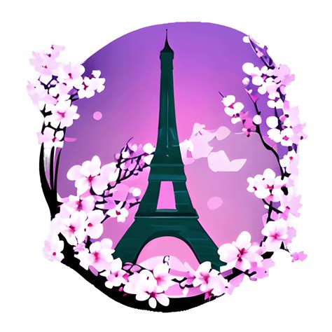 Eiffel Tower With Cherry Blossoms Border Spring · Creative Fabrica