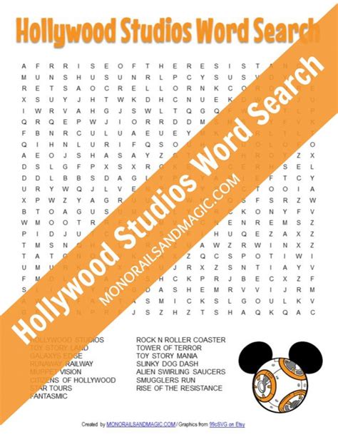 Hollywood Studios Word Search Free Printable Monorails