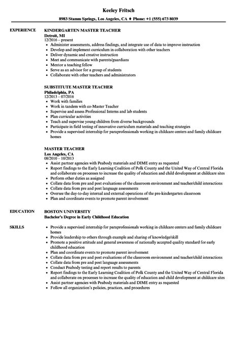 Successfully increased test scores, help to improve the grades of failing. Master Teacher Resume Samples | Velvet Jobs