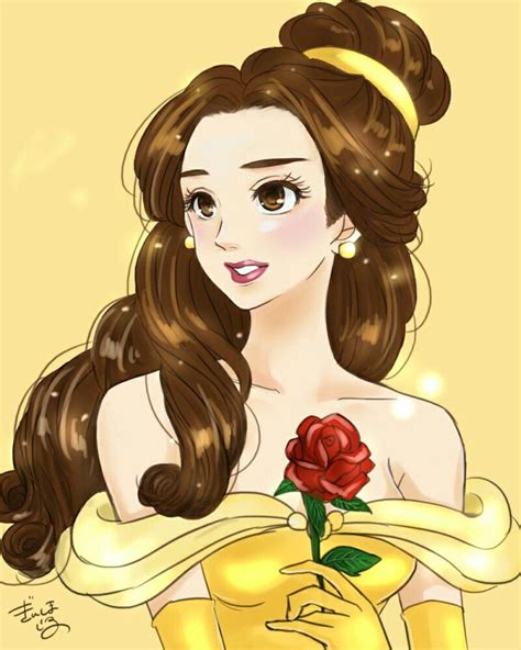 Belle In Anime Style With Her Red Rose Classic Disney Movies Beast