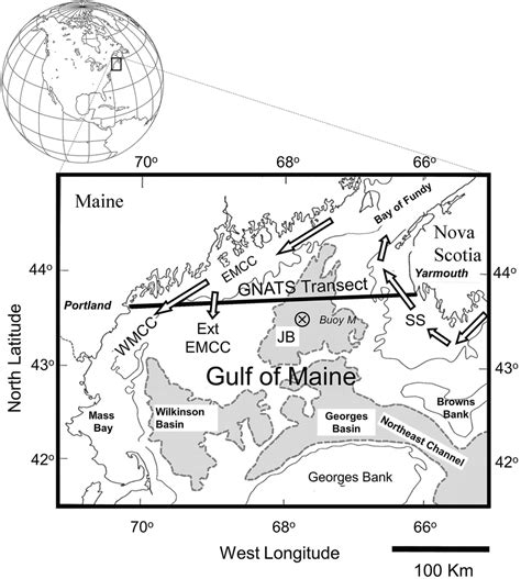Region Of Study Showing The Gulf Of Maine With Bathymetry Gnats