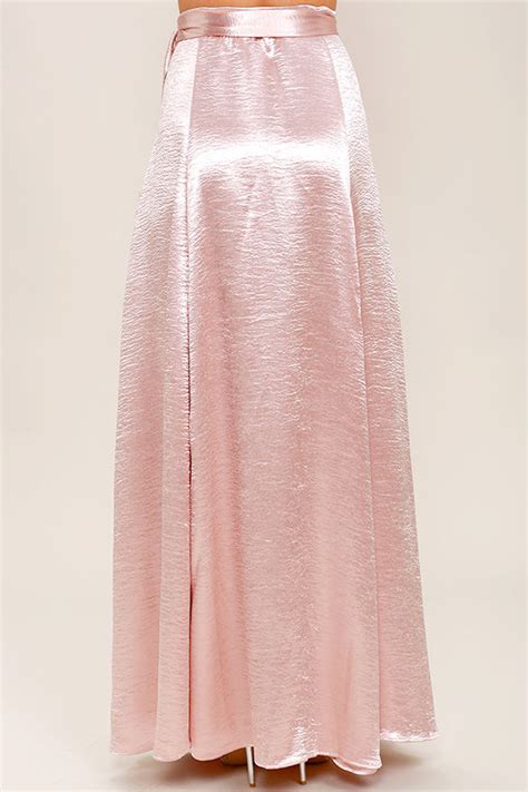 Chic Blush Pink Skirt Satin Skirt Maxi Skirt 6200