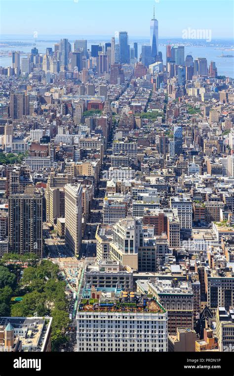 Aerial Panoramic View Of Downtown Manhattan Stock Photo Alamy