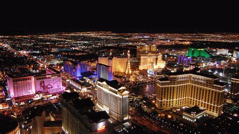 Las Vegas Strip At Night View From Helicopters Hd Widescreen Wallpaper
