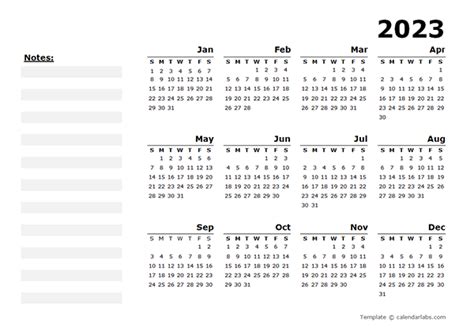 2023 Yearly Calendar Blank Minimal Design Free Printable Templates
