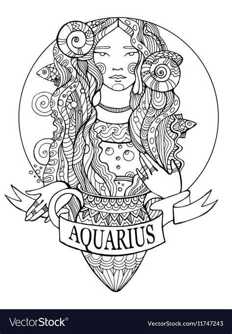 Benetta silver post medal for all time! Aquarius zodiac sign coloring book vector image on (With ...