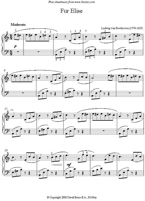 Beethoven Fur Elise Sheet Music For Piano