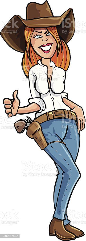 Cartoon Cowgirl Giving A Thumbs Up Isolated Stock Illustration