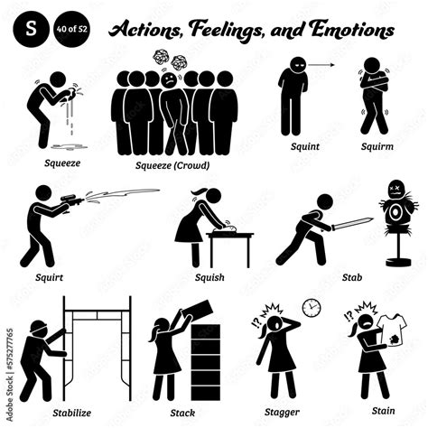 Stick Figure Human People Man Action Feelings And Emotions Icons Alphabet S Squeeze Crowd