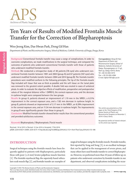 Pdf Ten Years Of Results Of Modified Frontalis Muscle Transfer For