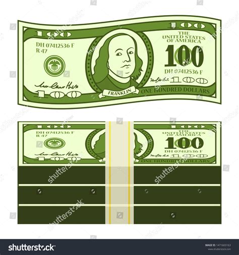 Cartoon 100 Dollar Bill Stylized Franklin 库存矢量图（免版税）1471603163