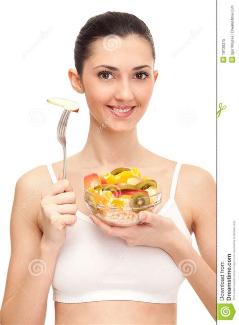Femme De Sourire Mangeant Dune Salade De Fruits Image Stock Image Du Créateur Copie 19138375