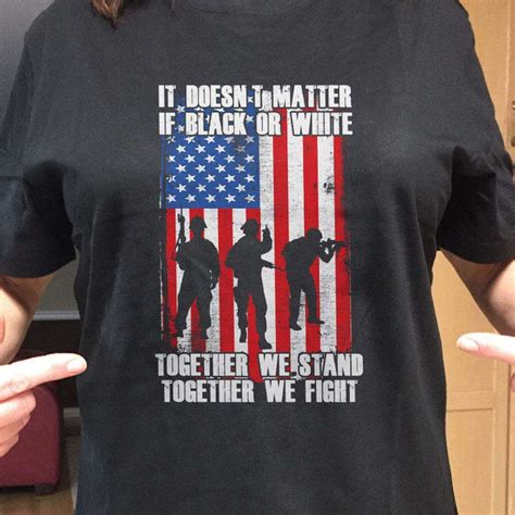 Black Or White Together We Stand And Fight Us Flag Adult Unisex T Shirt