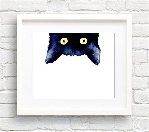 Black Cat Art Print Sneaky Black Cat Wall Decor Watercolor