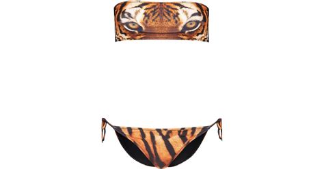 Topshop Tiger Face Bandeau Bikini In Black Brown Lyst