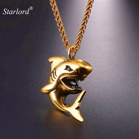 Buy Starlord Shark Shape Pendant Necklace Goldblack