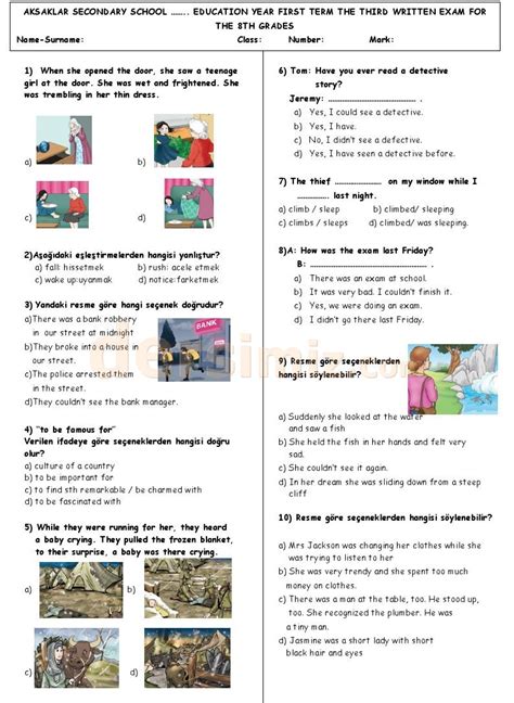 8. Sınıf İngilizce dersi 1. dönem 3. yazılı sınav test soruları