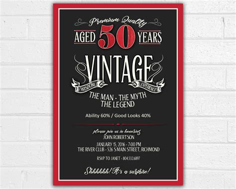 It's time to pick a 50th birthday party theme and think about 50th birthday party decorations and ideas. 50th Birthday Invitation for Men JPEG printable Aged to