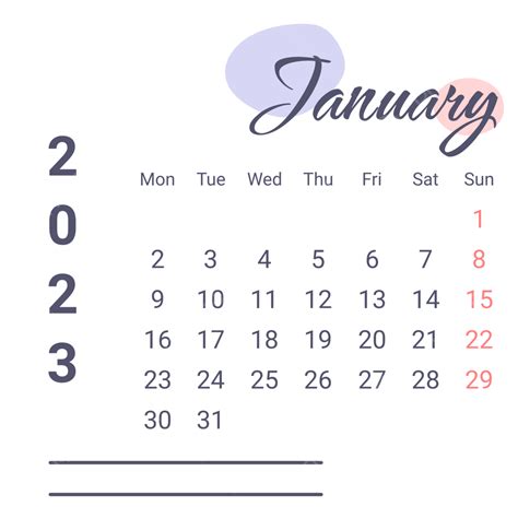 Lila Januar 2023 Kalender Mit Notizzeilen Januar Januar 2023