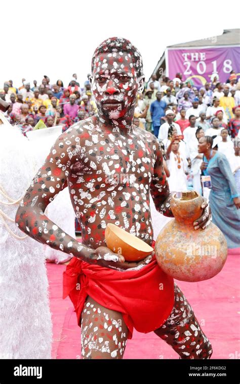 Sopona Devotee With His Palm Wine Performing During Olojo Festival Ile