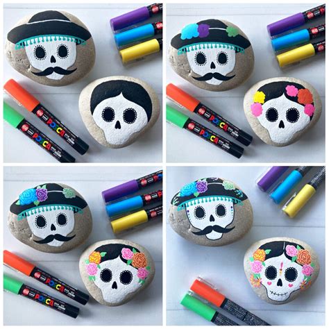 Sugar Skull Rock Painting Ideas • Color Made Happy