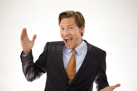 Smiling Businessman Presenting A Concept Stock Photo Image Of