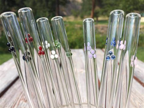 2 Pack Dots Custom Accent Glass Straws By Drinkingstrawsglass