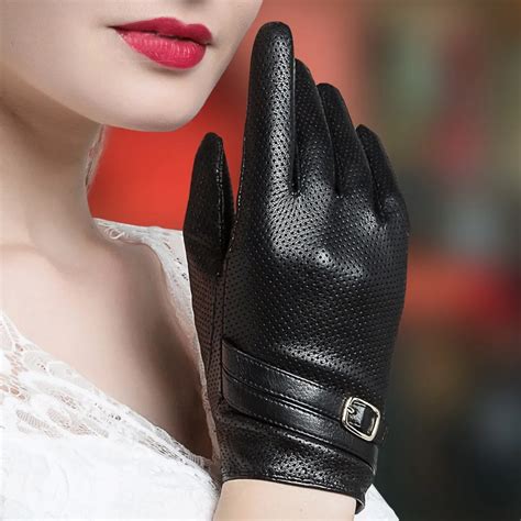 New Genuine Leather Women Gloves Female Elegant Black Sheepskin