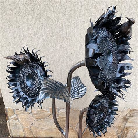 Metal Sunflower Yard Art Etsy