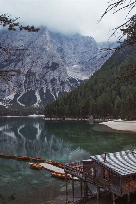 Lake Pier Boats Mountain Trees Shore Hd Phone Wallpaper Peakpx