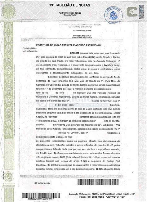 Declaração De União Estável São Paulo Certidão Na Mão