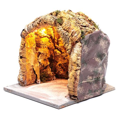 Neapolitan Nativity Scene Cave Illuminated 25x25x25 Cm Online Sales