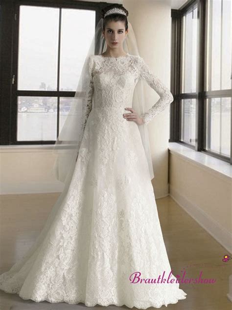Lange brautkleider sind in der regel so geschneidert, dass sie noch immer individuell angepasst werden können, was natürlich nochmals zeit in anspruch nimmt. Brautkleid mit langen Ärmeln Vintage Spitze Overlay Kirche ...