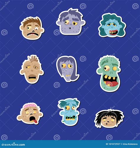 Funny Zombie Avatar Icon Set Stock Vector Illustration Of Icon Face