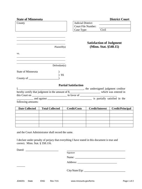 Minnesota Satisfaction Judgment Form Fill Out And Sign Printable Pdf