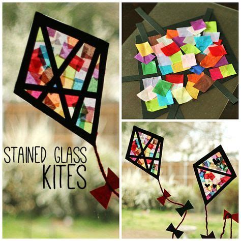 Free easy stained glass pattern. Colorful Stained Glass Kites Window Display | Make and ...