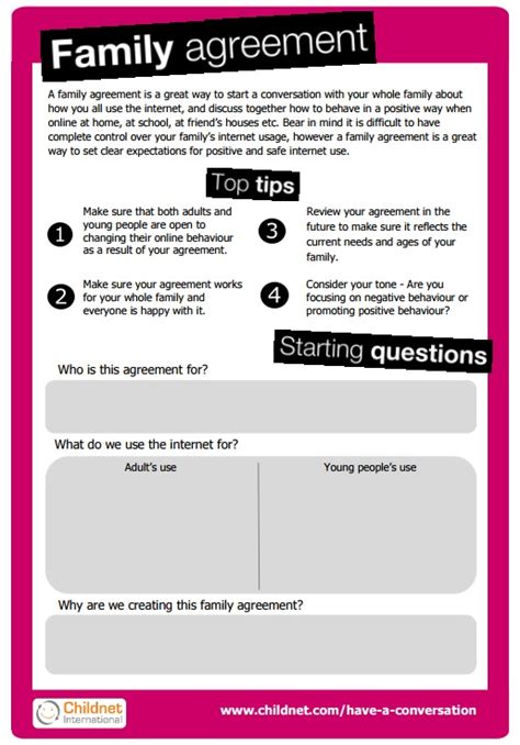 This template will assist you in developing simple written assent forms for young people you present with the option of research. Family agreement - Childnet
