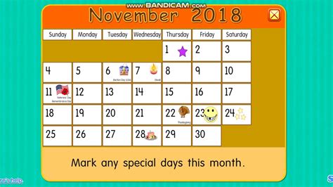 Starfall Calendar November 2018 Calendar For Kids Youtube