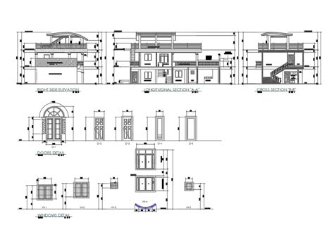 Two Story House Elevations Sections Doors And Windows Details Dwg