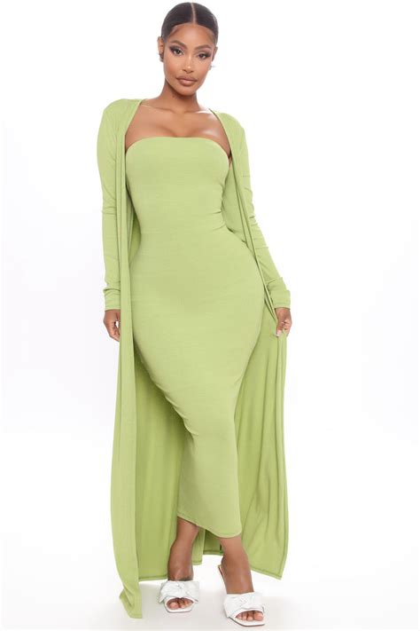 Satisfied Ribbed Maxi Dress Set Green Fashion Nova Matching Sets Fashion Nova