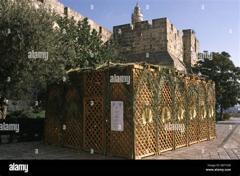 Traditional Sukkah Booth During Sukkot Feast Of Tabernacles At The