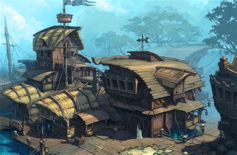 Pirate Town Picture 2d Architecture Fantasy Pirates Evocative