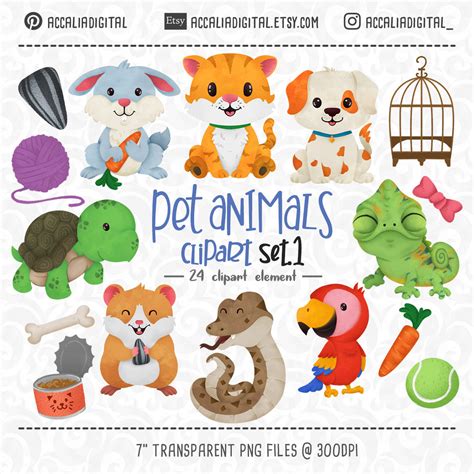Pet Animal Clipart Friendly Animal Dog And Cat Clip Art Etsy