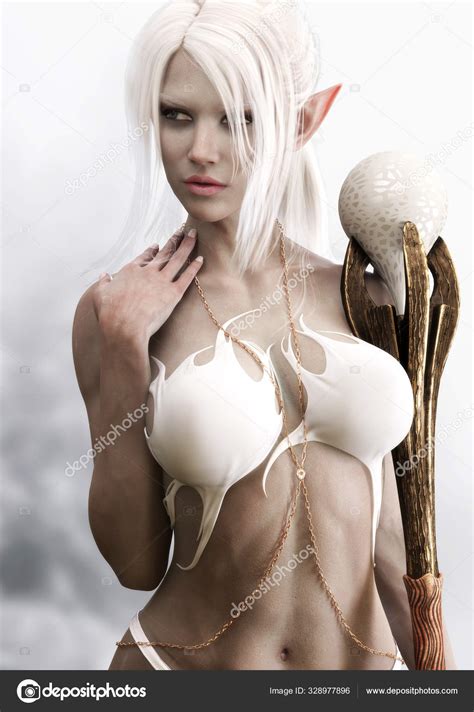Portrait Sensual Fantasy Dark Elf Female Sorceress White Long Hair Stock Photo By Digitalstorm